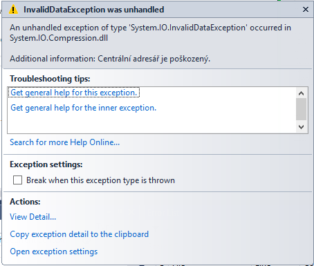 Neošetřená vyjimka