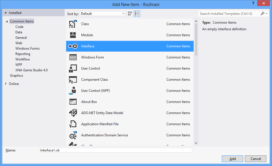 Nový interface ve Visual Studiu - Objektově orientované programování ve Visual Basic .NET