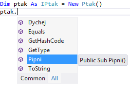 Metody ptáka s rozhraním IPtak - Objektově orientované programování ve Visual Basic .NET