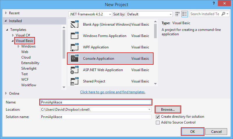 Vytvoření projektu konzolové aplikace v Visual Basic .NET - Základní konstrukce jazyka Visual Basic (VB.NET)