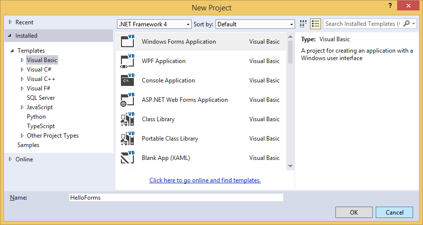 Založení nového projektu Windows Forms ve Visual Studio - Okenní aplikace ve VB.NET Windows Forms