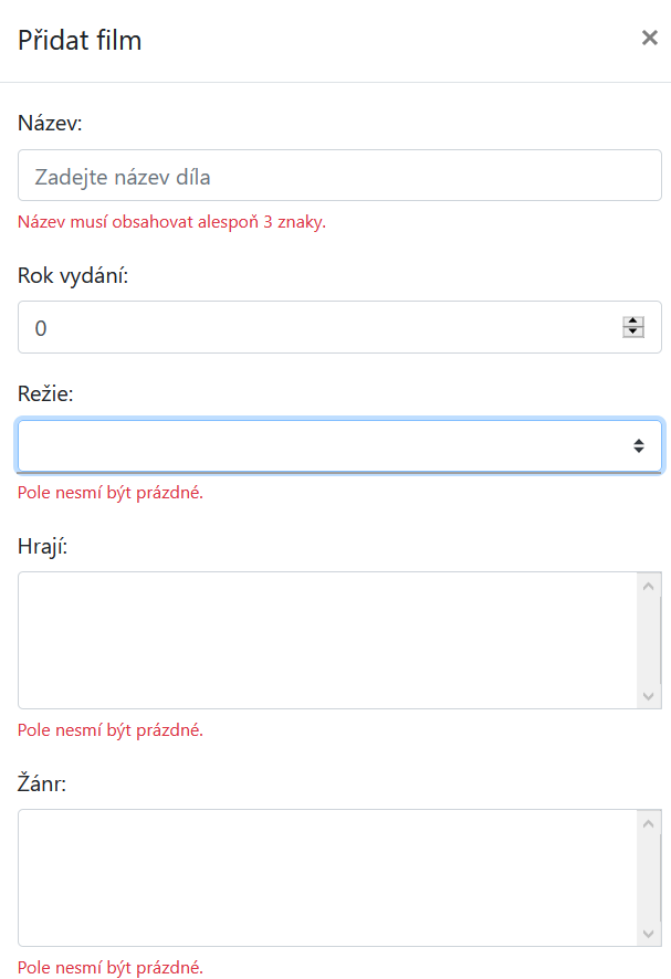 Chybějící uživatelé při přidávání filmu