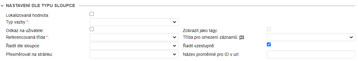 Nastavení sloupce - Systém ObjectGears