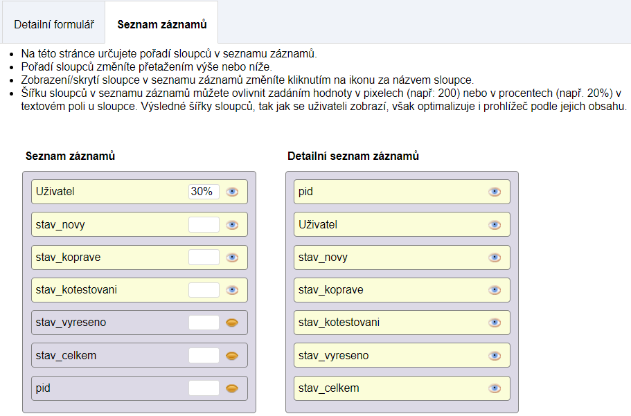 Vzhled formuláře – seznam záznamu - Systém ObjectGears