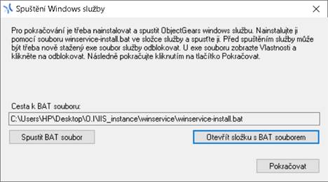 ObjectGears nová instalace – spuštění winservice - Systém ObjectGears