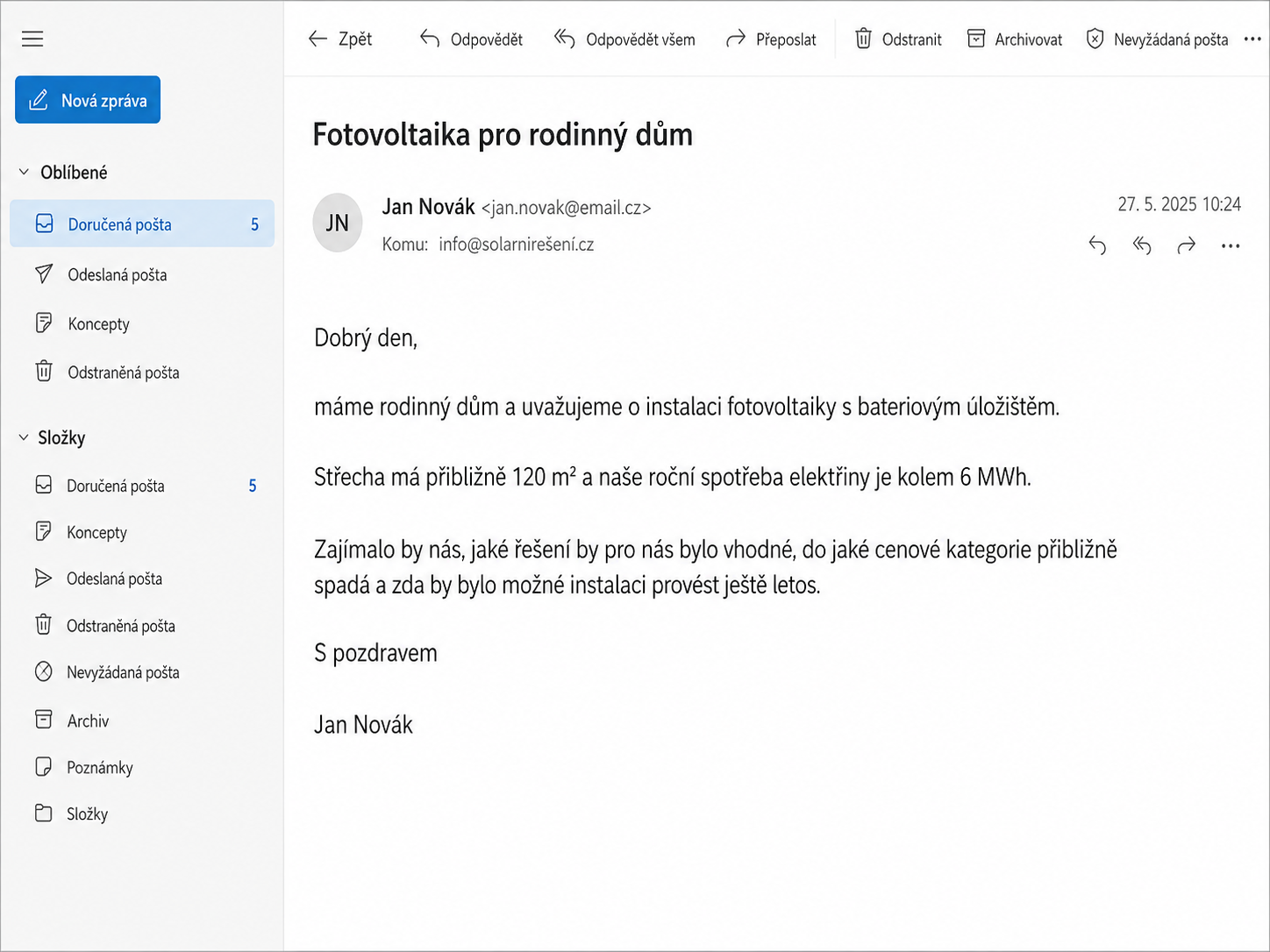 Zákaznická poptávka v e-mailu - Business AI - Automatizace, asistenti a agenti pro firmy