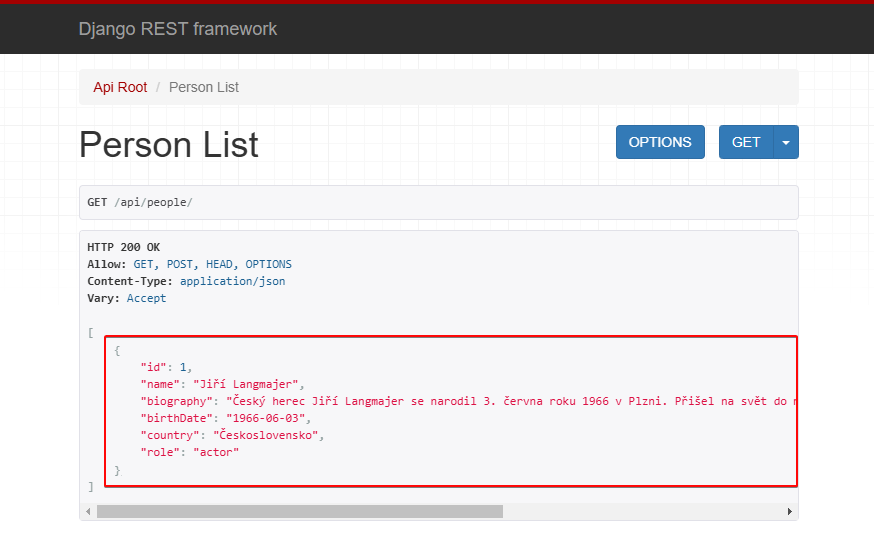 Zobrazení osoby na stránce DRF - Django - Tvorba webů v Pythonu