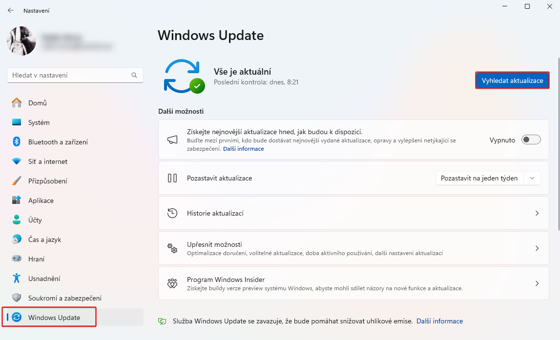 Kontrola aktualizace Windows - Kyberbezpečnost, bezpečné a slušné chování na internetu