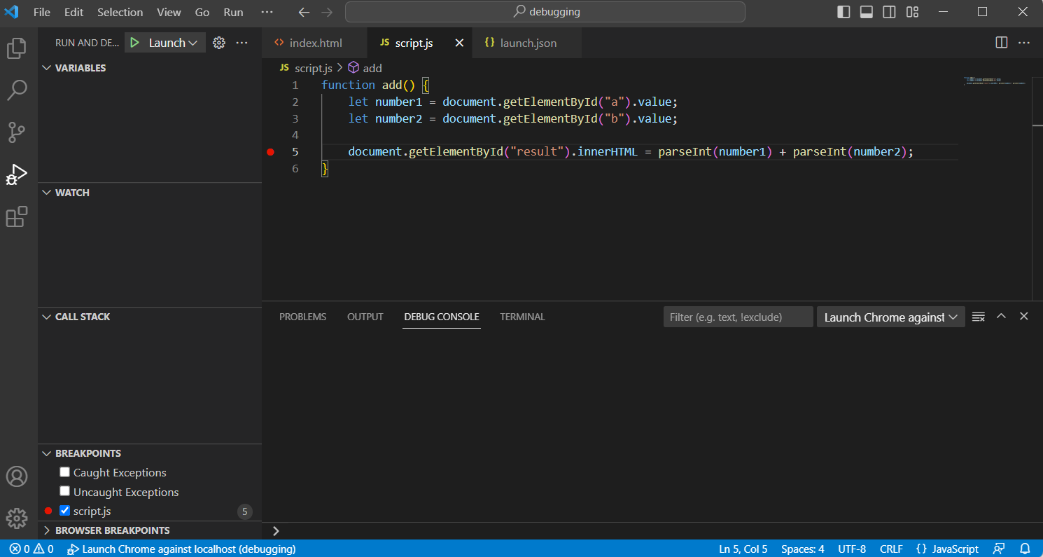 Breakpoint ve VS Code - Visual Studio Code, WebStorm a debuggování JS