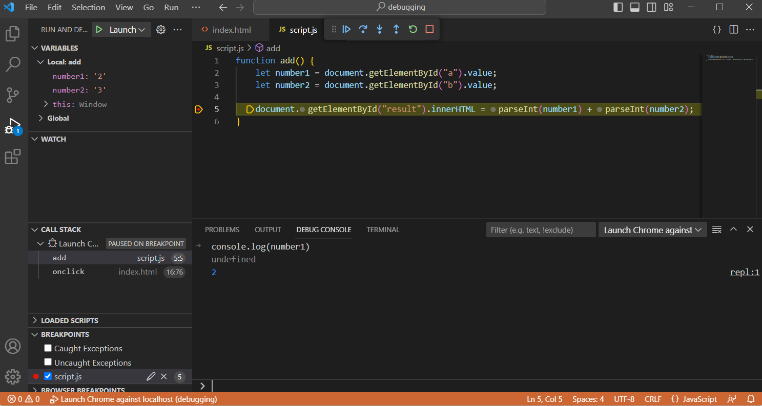Debugging mód ve VS Code - Visual Studio Code, WebStorm a debuggování JS