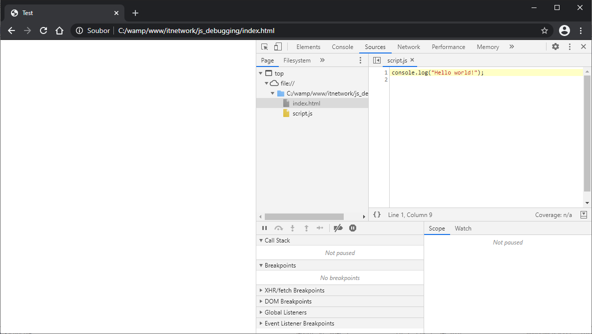 Visual Studio Code, WebStorm a debuggování JS