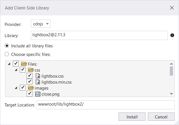 Přidání javascriptové knihovny lightbox2 ve VisualStudio - Základy ASP.NET Core MVC