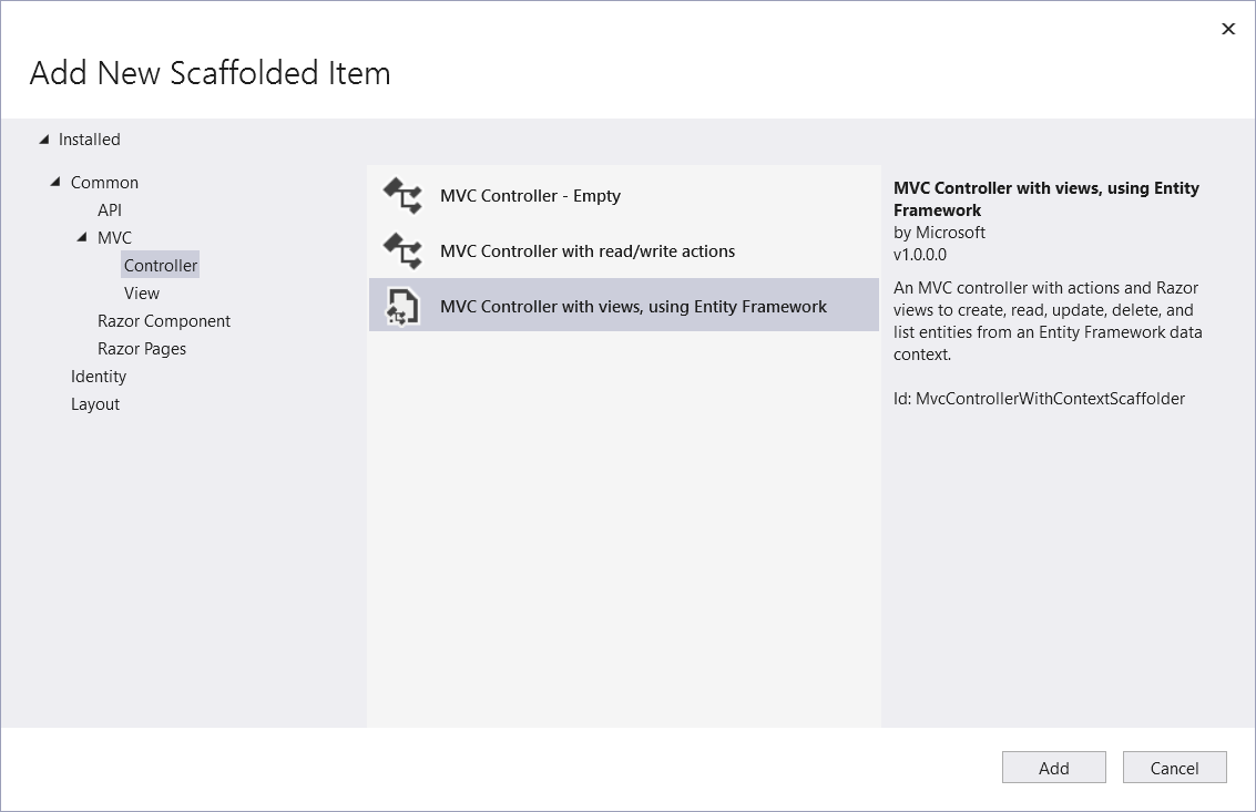 Scaffolding controller v ASP.NET Core MVC - Základy ASP.NET Core MVC