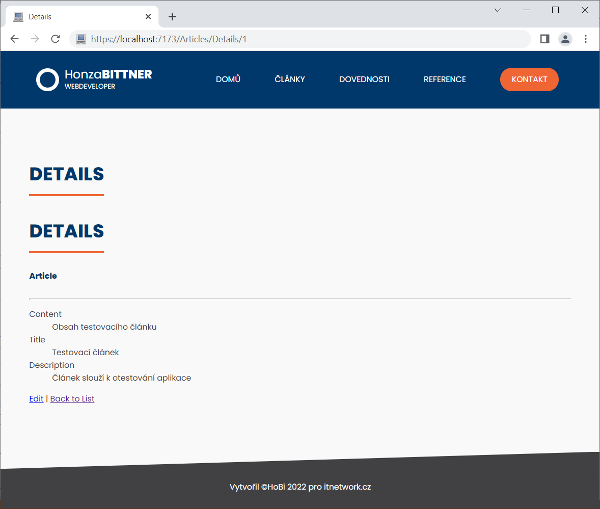 Detail článku v ASP.NET Core MVC - Základy ASP.NET Core MVC