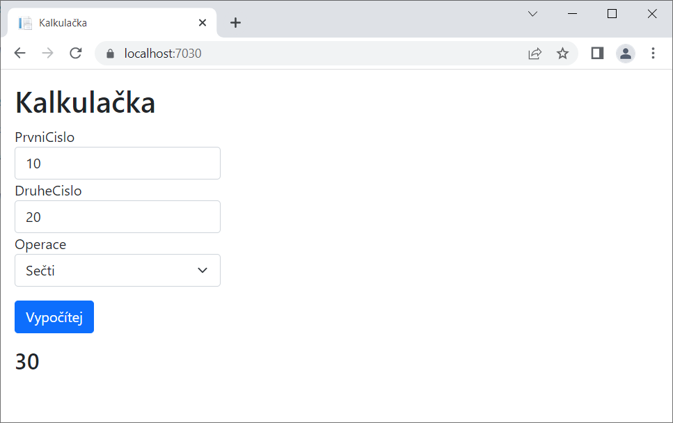 Kalkulačka v ASP.NET MVC - Základy ASP.NET Core MVC