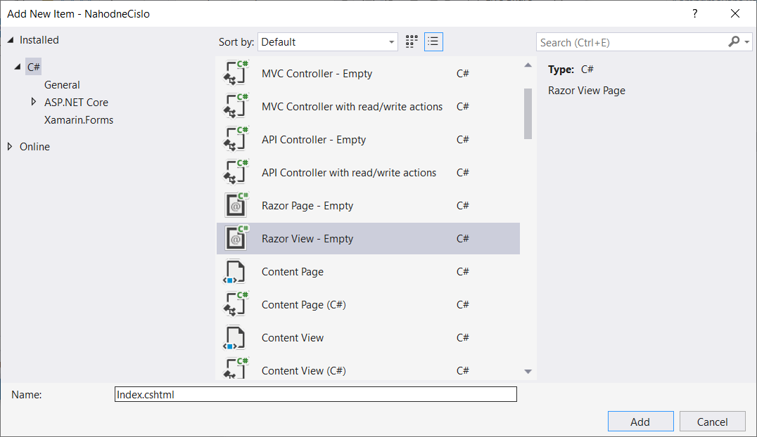 Přidání pohledu v ASP.NET Core MVC - Základy ASP.NET Core MVC
