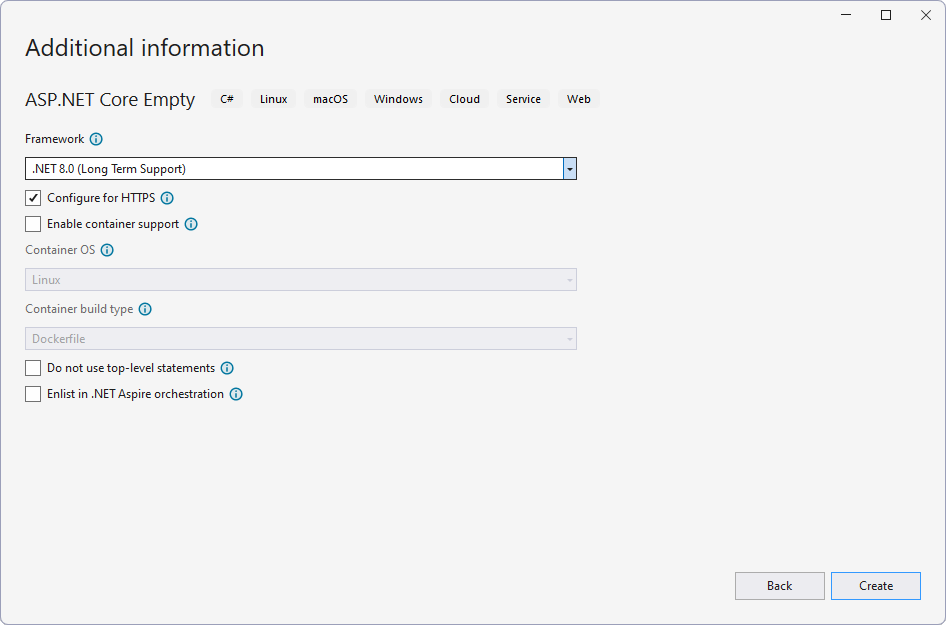 Okno Additional information ve Visual Studio - Základy ASP.NET Core MVC