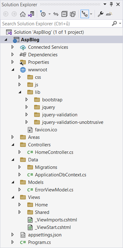 Struktura šablony ASP.NET Core Web App MVC - Základy ASP.NET Core MVC