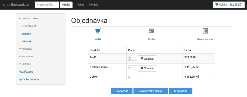 Přehled produktů v košíku – první krok při dokončení objednávky - Kompletní e-shop v ASP.NET Core MVC