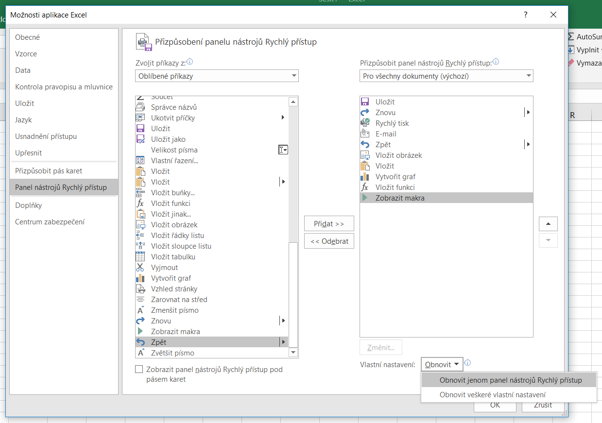 Možnosti aplikace Excel - Microsoft Office