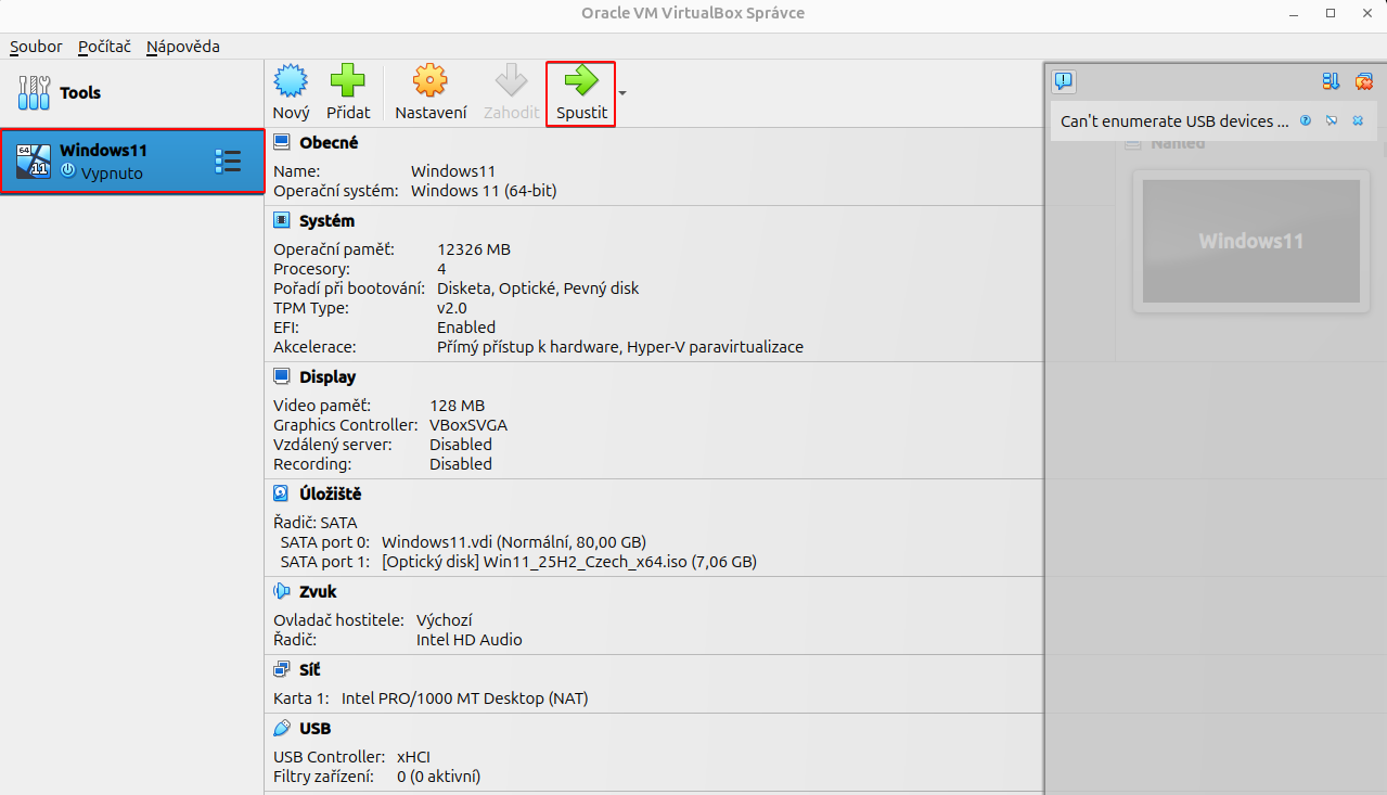 Spuštění virtuálního počítače ve VirtualBoxu - Základy Linuxu