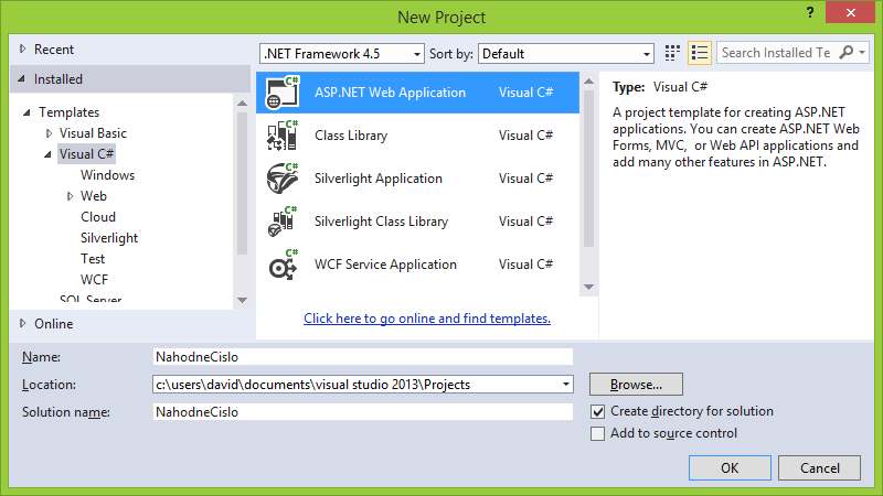 Nový ASP.NET projekt ve Visual Studio - ASP.NET Web Forms - Webové aplikace v C#