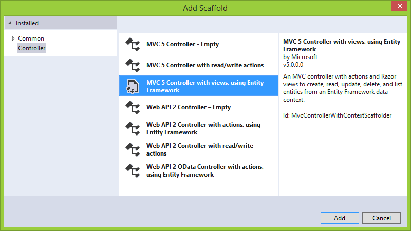 Scaffolding controller v ASP.NET MVC - Základy ASP.NET MVC