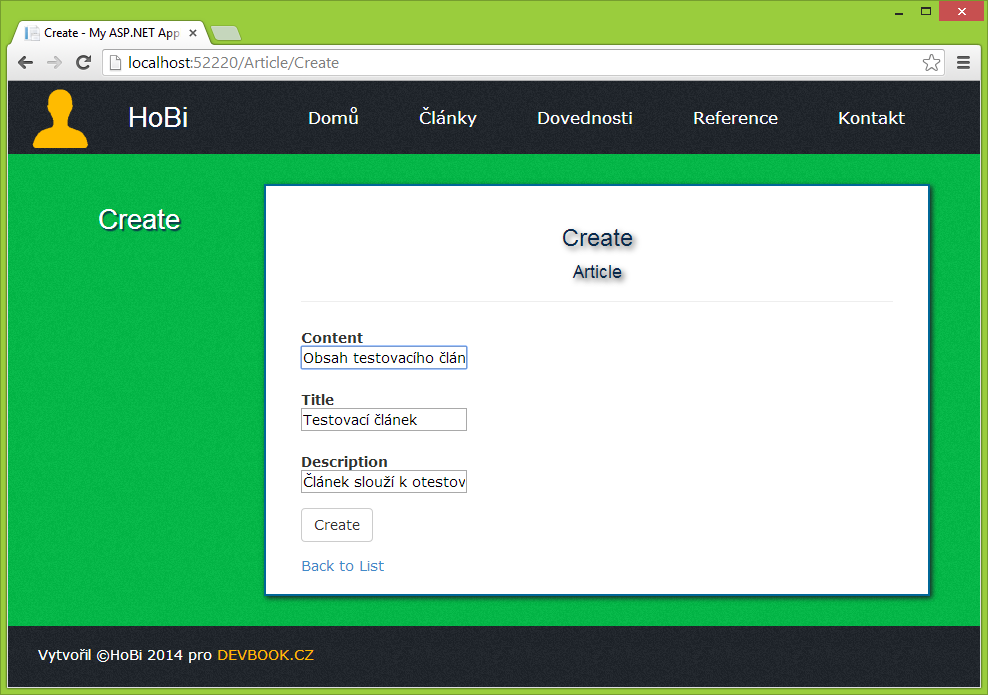 Přidání nového článku v ASP.NET MVC - Základy ASP.NET MVC
