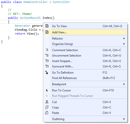 Přidání pohledu v ASP.NET MVC - Základy ASP.NET MVC