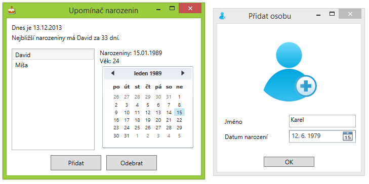 Upomínač narozeniny v VB.NET WPF - Okenní aplikace ve VB.NET WPF