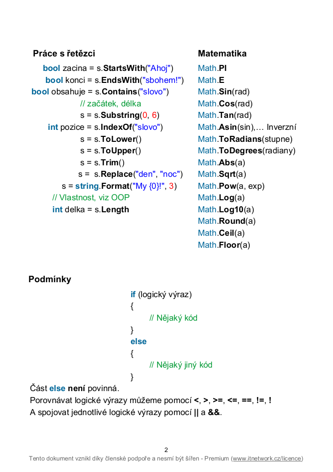 Tahák základů programování v C# .NET - Základní konstrukce jazyka C# .NET