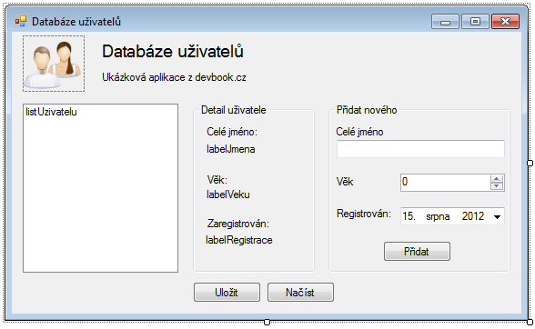 Formulář databáze uživatelů v CSV - Soubory v C# .NET