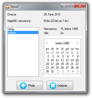 Aplikace na upomínání narozenin ve Visual Basic .NET - Okenní aplikace ve VB.NET Windows Forms