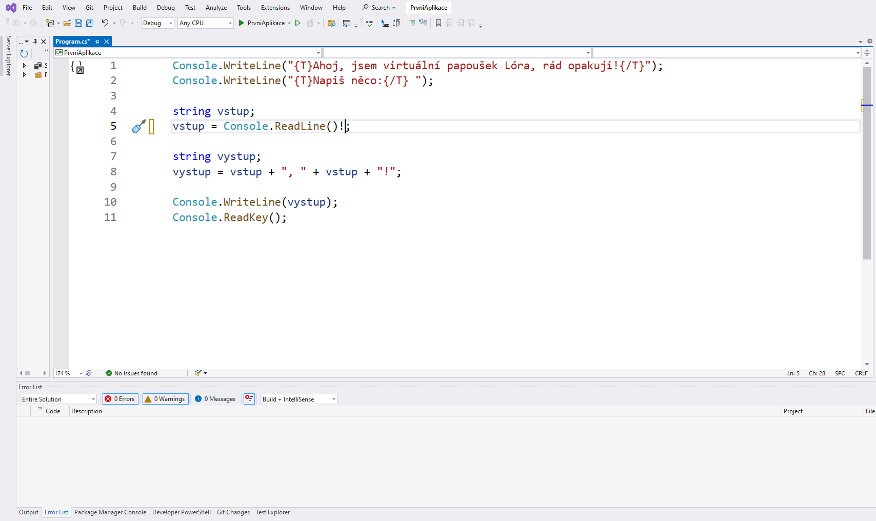Řešení null_console.readline - Základní konstrukce jazyka C# .NET