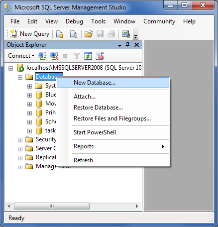 Vytvoření nové databáze v MS SQL Management Studio - Databáze v C# - ADO.NET