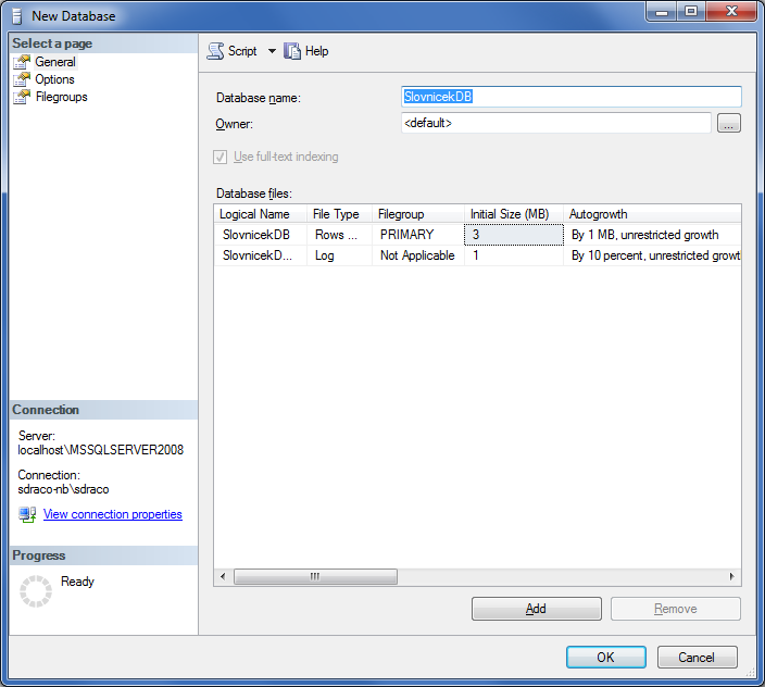 Vytvoření nové databáze v MS SQL Management Studio - Databáze v C# - ADO.NET