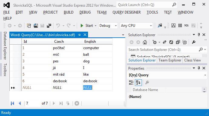 Editace dat v databázi pomocí Visual Studio - Databáze v C# - ADO.NET