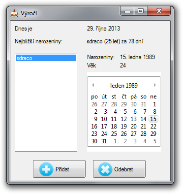 Detaily výročí - Okenní aplikace ve VB.NET Windows Forms