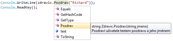 Metody objektu zdravic ve Visual Studio - Objektově orientované programování v C# .NET