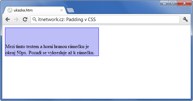 Ukázka ostylování horního paddingu v CSS - Okraje (margin a padding) - CSS vlastnosti