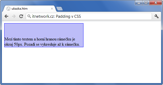 Ukázka ostylování horního paddingu v CSS - Okraje (margin a padding) - CSS vlastnosti