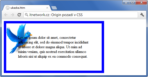 Ukázka změny origin pozadí přes CSS - Pozadí - CSS vlastnosti