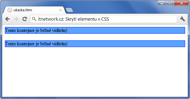 Ukázka skrytí elementu v CSS - Pozicování a velikost - CSS vlastnosti