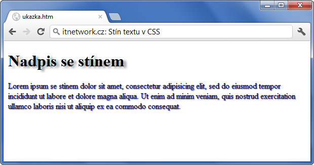 Ukázka ostylování stínu textu v CSS - Text a písmo - CSS vlastnosti