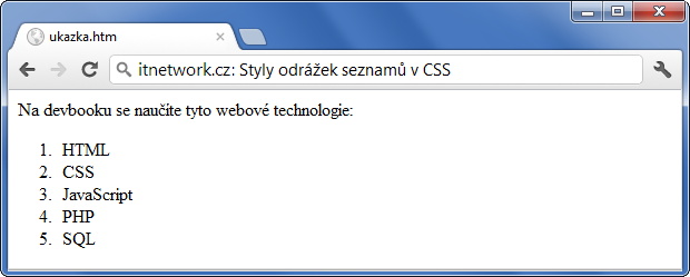 Styl odrážek seznamu v CSS - Seznamy a tabulky - CSS vlastnosti