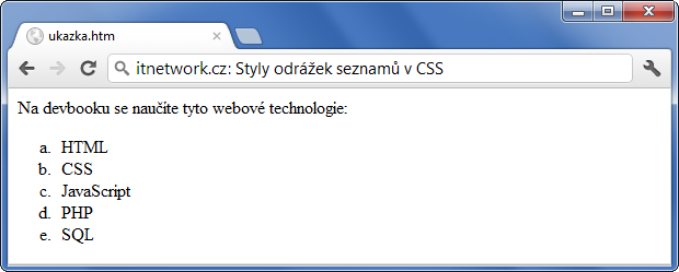 Styl odrážek seznamu v CSS - Seznamy a tabulky - CSS vlastnosti