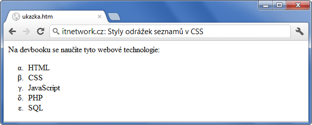 Styl odrážek seznamu v CSS - Seznamy a tabulky - CSS vlastnosti