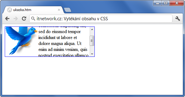 Ukázka nastavení vytékání v CSS - Pozicování a velikost - CSS vlastnosti