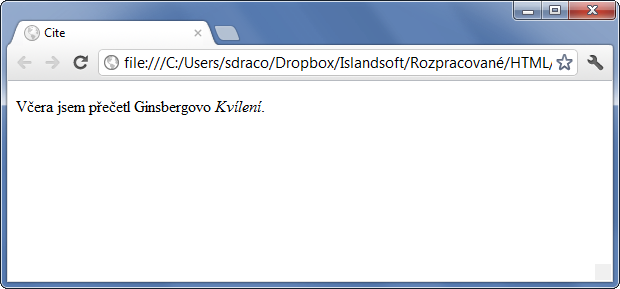 Ukázka použití HTML 5 tagu cite k označení názvu díla - Textové tagy - Český HTML 5 manuál