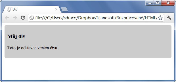Ukázka použití HTML 5 elementu div - Ostatní tagy - Český HTML 5 manuál